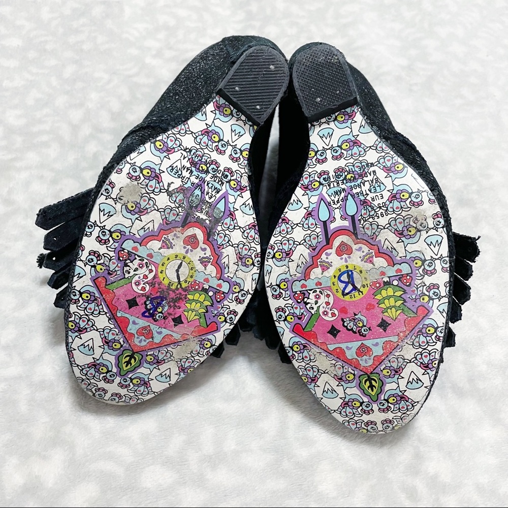 Irregular Choice Wedges I’m From The Future 6.5 Black Crackle Leather Kiltie - Picture 5 of 14